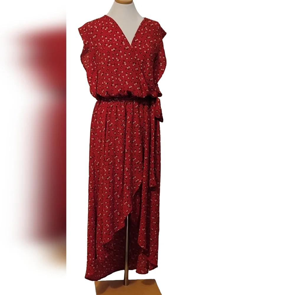 City Chic Floral Wrap Ruffle  High Low Belted Dress